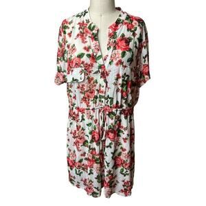 Ivy Rose Ivory Floral Print Sheer Short Sleeve Dress Women's Plus Size 3X